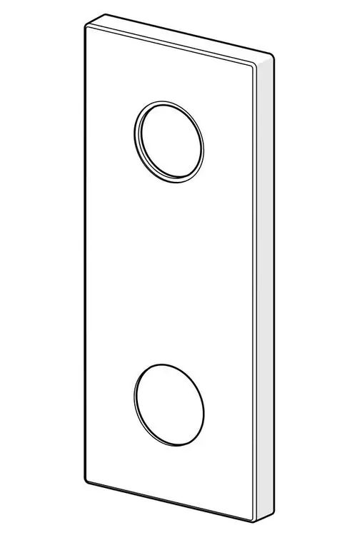 Deckplatte in rechteckiger Form mit zwei kreisförmigen Ausschnitten. Das Produkt ist für Anwendungen von HANSA geeignet.